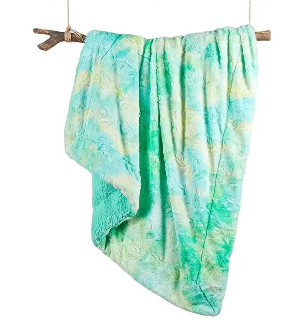 Plush Sherpa Mint Rainbow Microfiber Blanket (Aqua, Throw(50